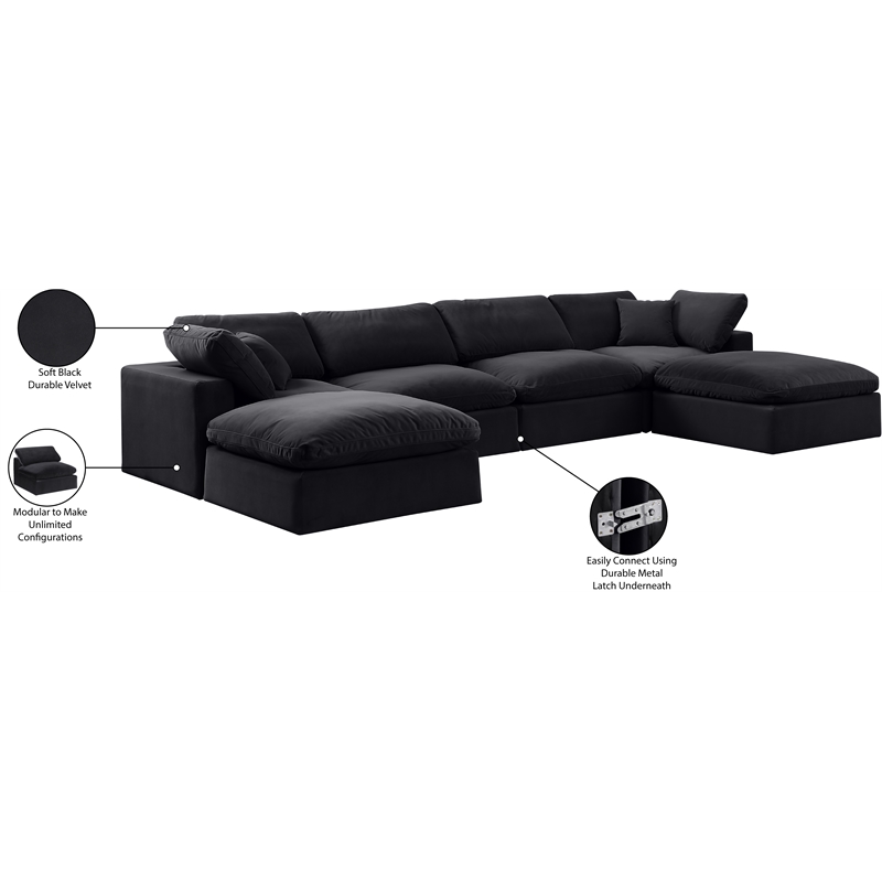 Meridian Furniture Comfy Black Velvet 6-Pc. Modular Sectional