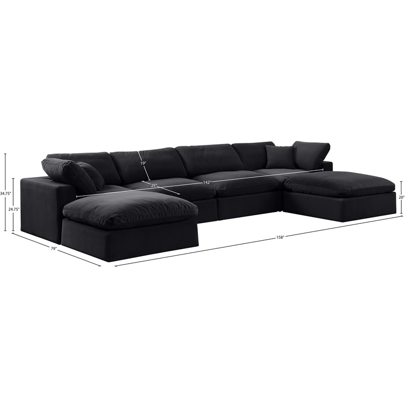 Meridian Furniture Comfy Black Velvet 6-Pc. Modular Sectional