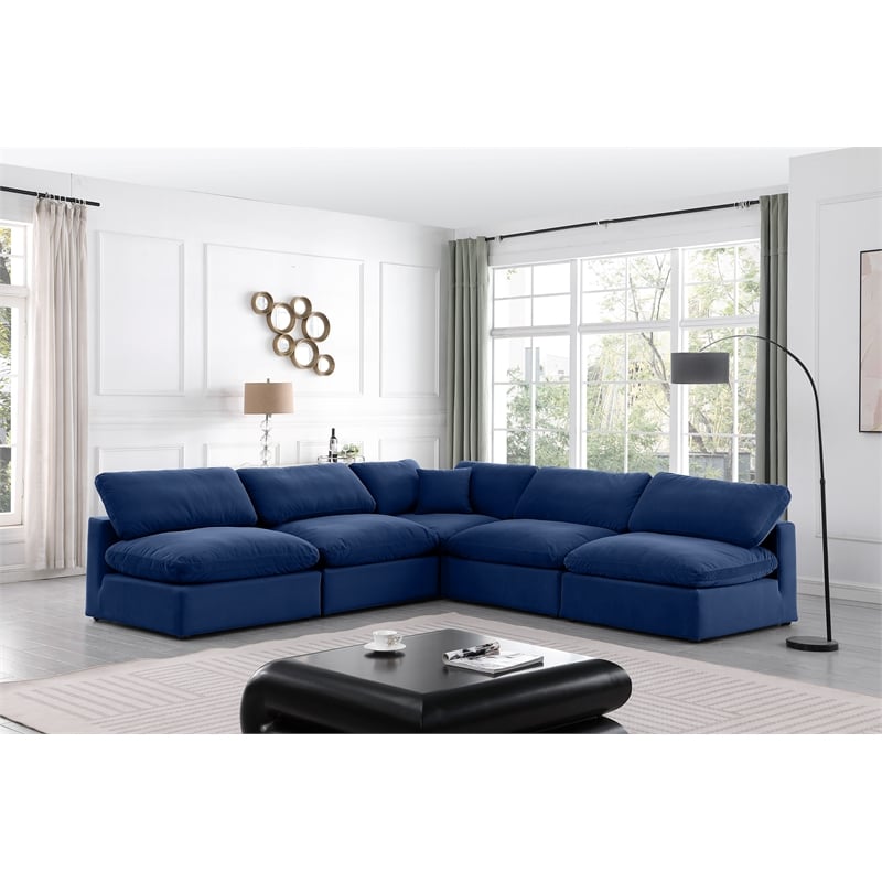 Meridian Furniture Comfy Navy Velvet 5-Pc. Modular Sectional