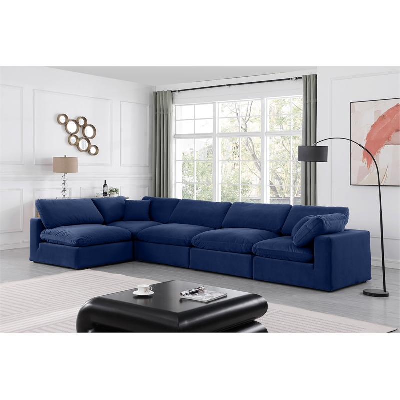 Meridian Furniture Comfy Navy Velvet 5-Pc. Modular Sectional