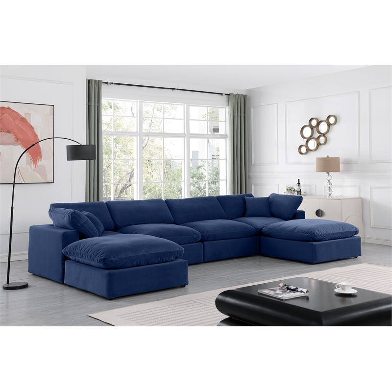 Meridian Furniture Comfy Navy Velvet 6-Pc. Modular Sectional