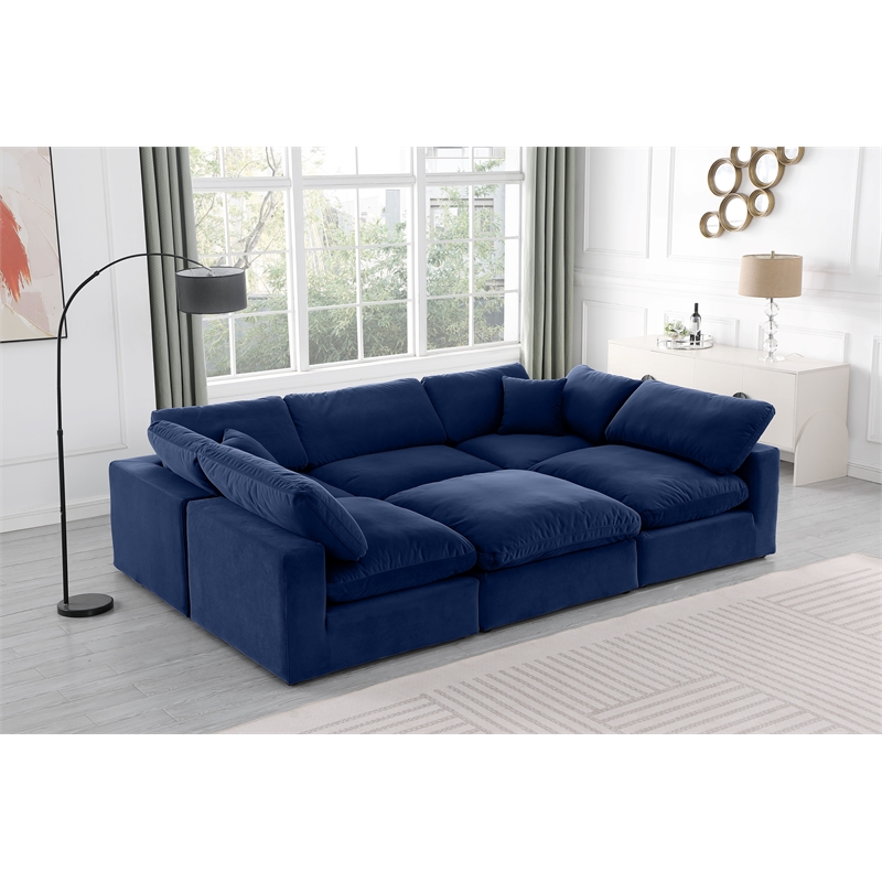 Meridian Furniture Comfy Navy Velvet 6-Pc. Modular Sectional