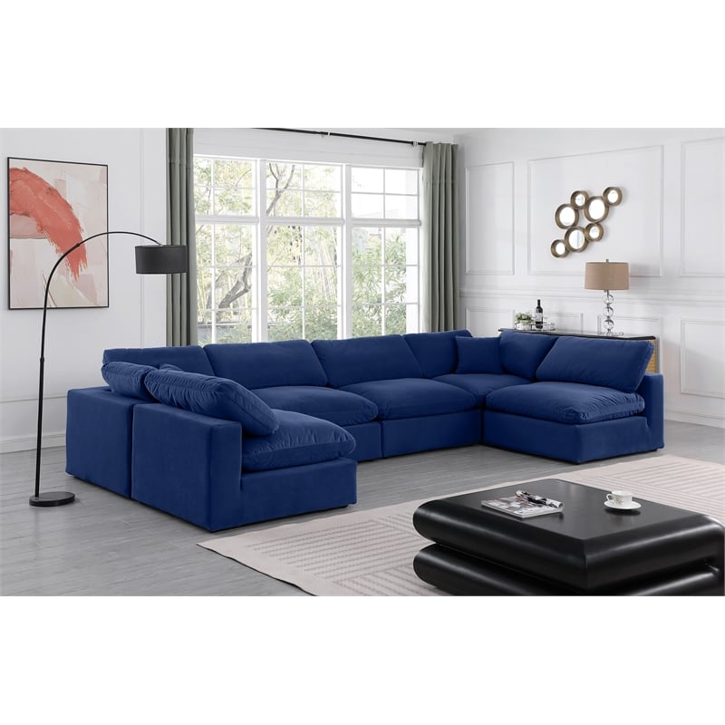 Meridian Furniture Comfy Navy Velvet 6-Pc. Modular Sectional