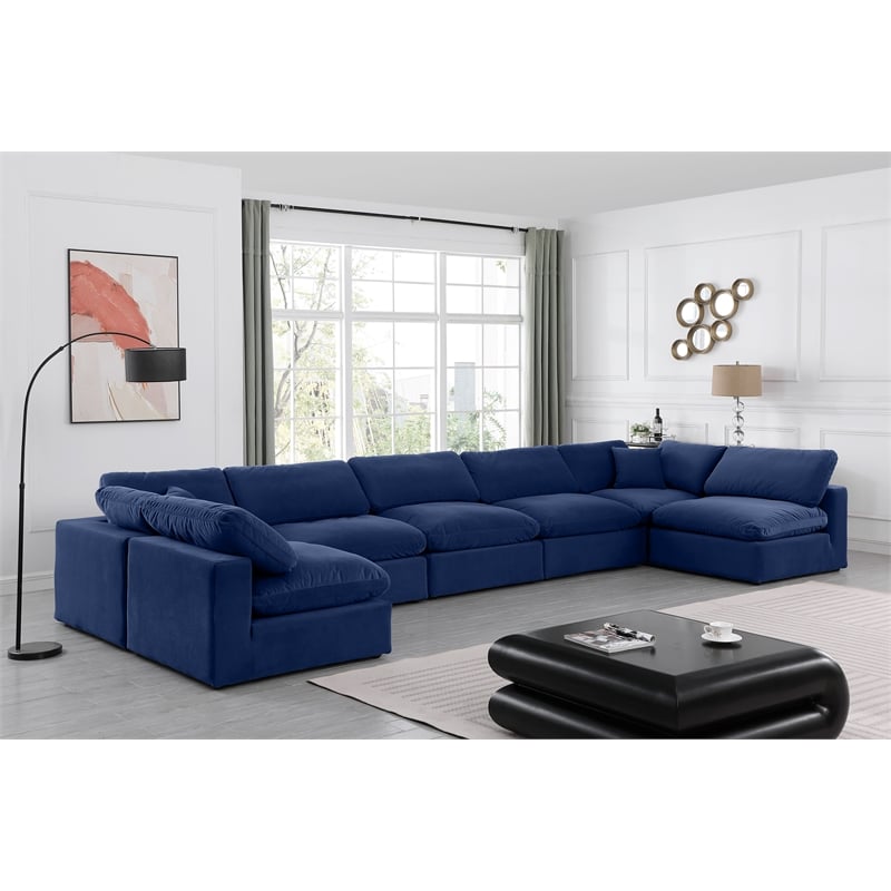 Meridian Furniture Comfy Navy Velvet 7-Pc. Modular Sectional
