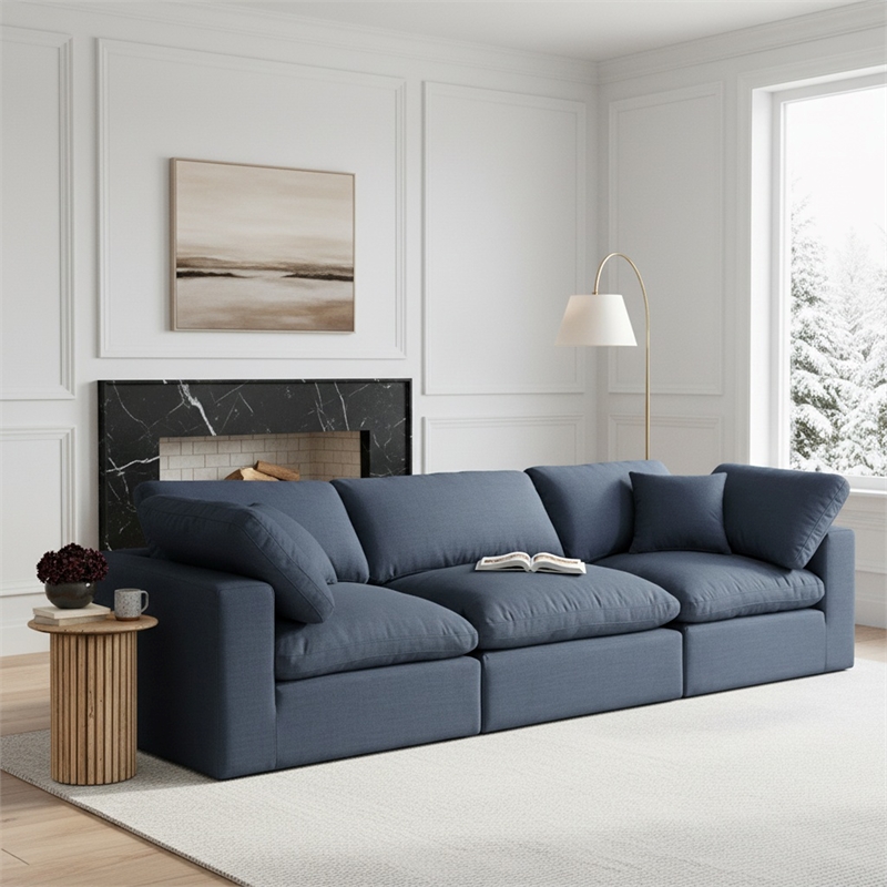Meridian Furniture Comfy Navy Linen Textured Fabric 4-Pc. Modular Sofa