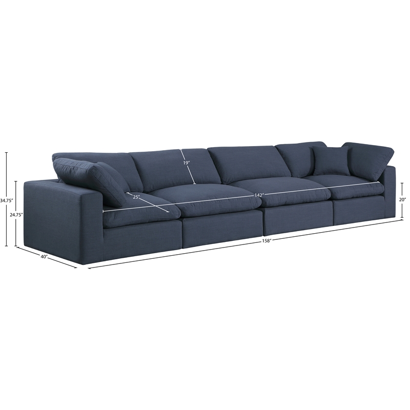 Meridian Furniture Comfy Navy Linen Textured Fabric 4-Pc. Modular Sofa