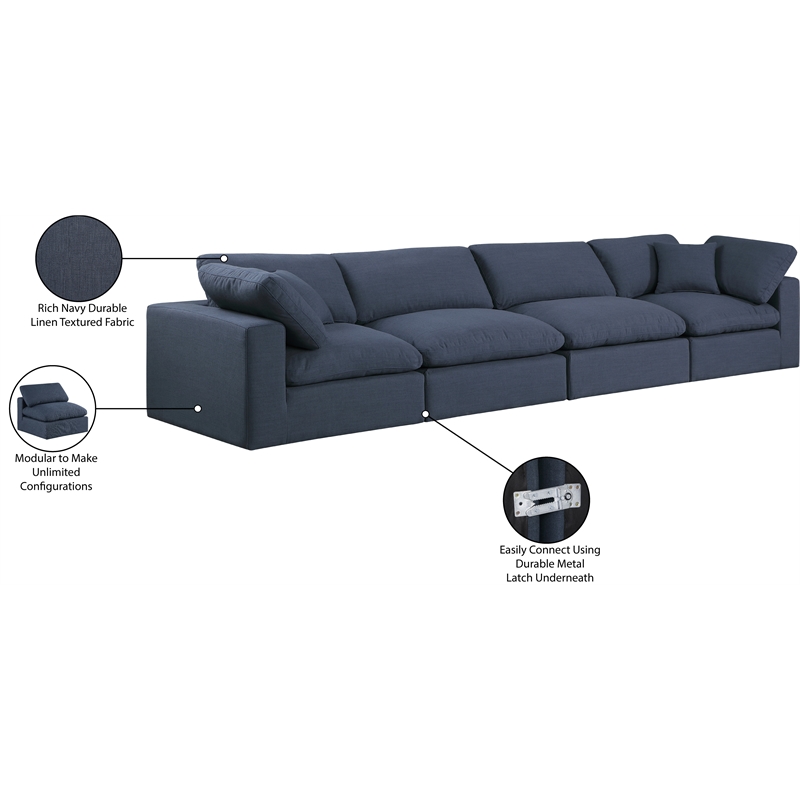 Meridian Furniture Comfy Navy Linen Textured Fabric 4-Pc. Modular Sofa