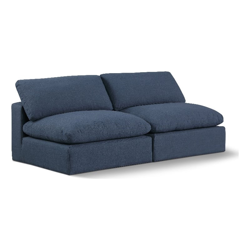 Meridian Furniture Comfy Navy Linen Textured Fabric 2-Pc. Modular Sofa