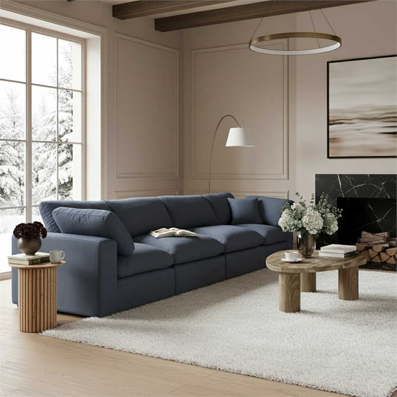 Meridian Furniture Comfy Navy Linen Textured Fabric 2-Pc. Modular Sofa