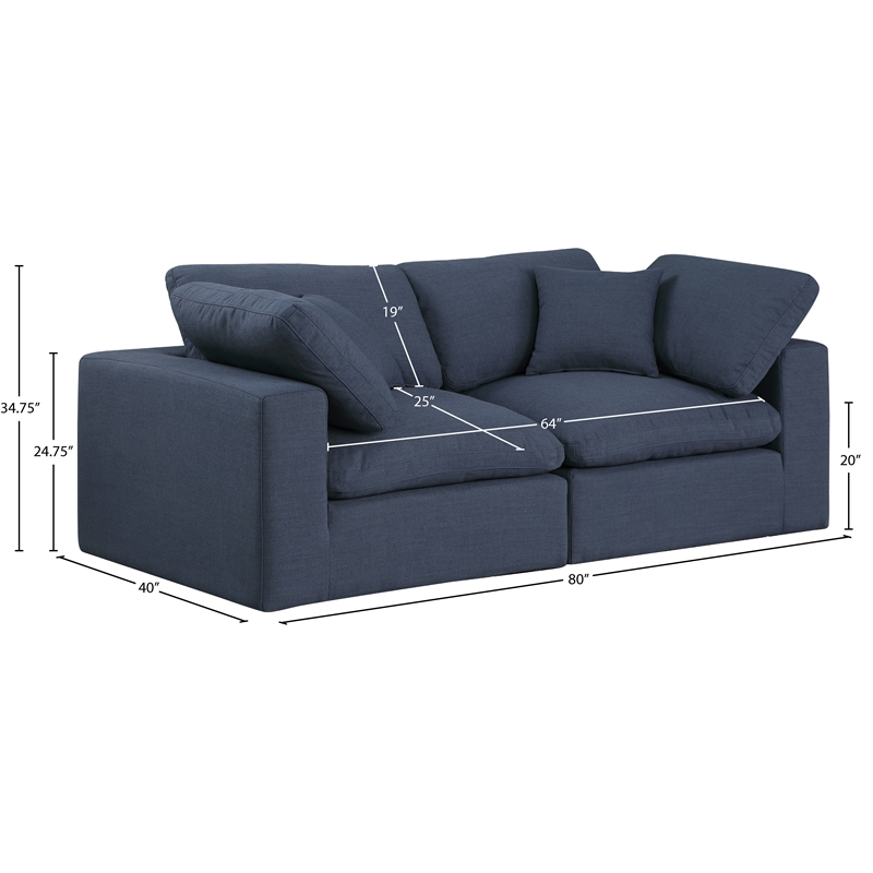 Meridian Furniture Comfy Navy Linen Textured Fabric 2-Pc. Modular Sofa