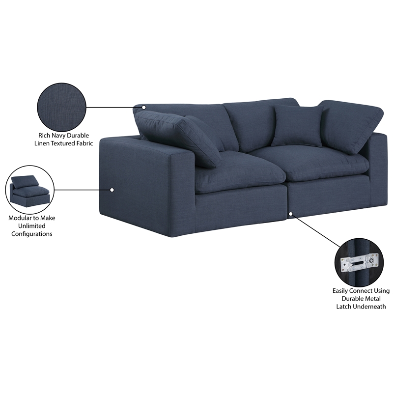 Meridian Furniture Comfy Navy Linen Textured Fabric 2-Pc. Modular Sofa
