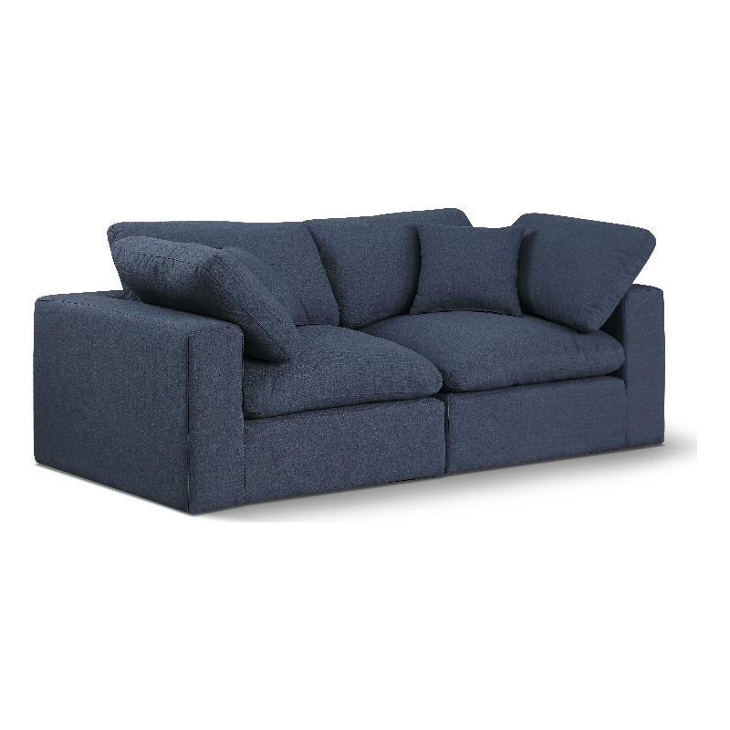 Meridian Furniture Comfy Navy Linen Textured Fabric 2-Pc. Modular Sofa