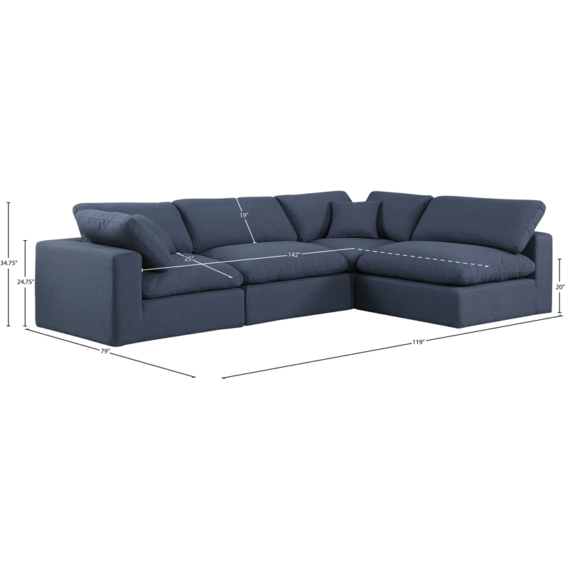 Meridian Furniture Comfy Navy Linen Textured Fabric 4-Pc. Modular Sectional