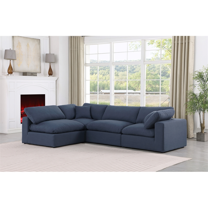 Meridian Furniture Comfy Navy Linen Textured Fabric 4-Pc. Modular Sectional