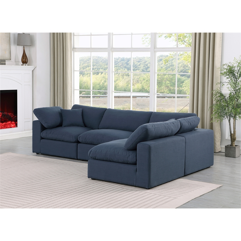 Meridian Furniture Comfy Navy Linen Textured Fabric 4-Pc. Modular Sectional