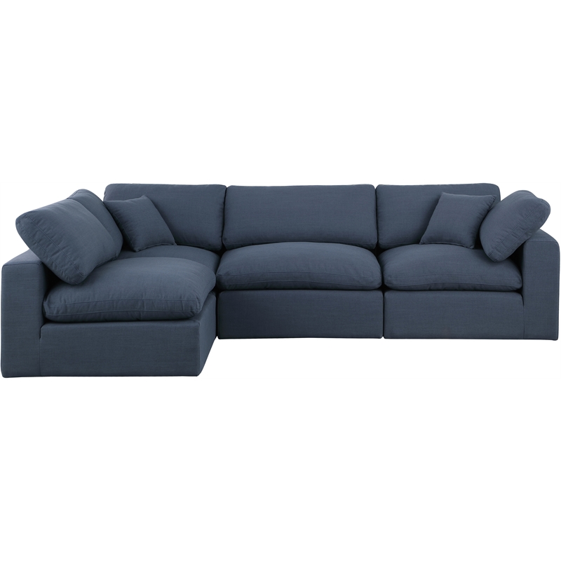Meridian Furniture Comfy Navy Linen Textured Fabric 4-Pc. Modular Sectional