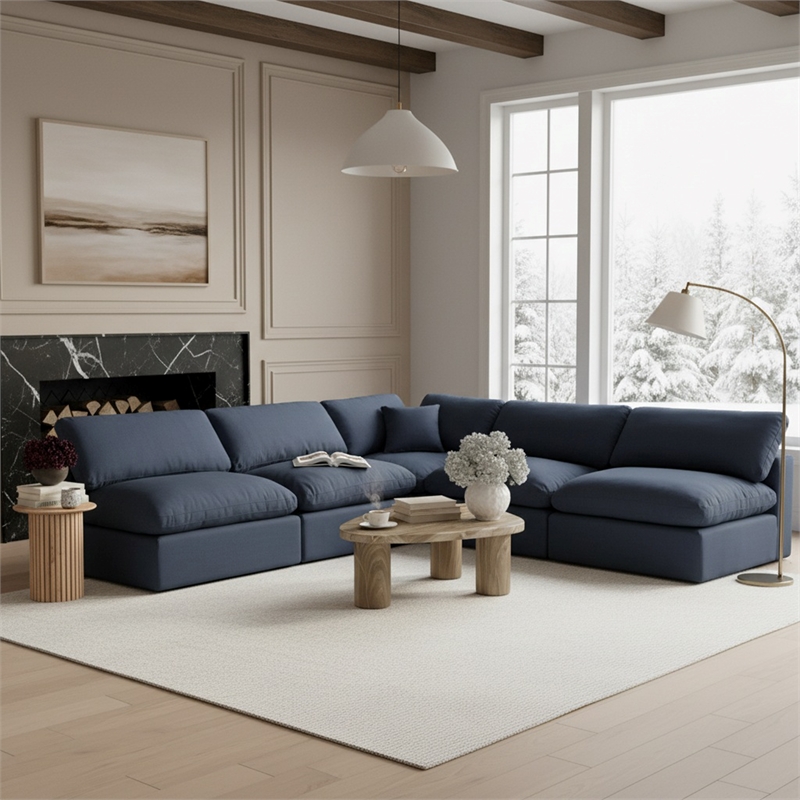 Meridian Furniture Comfy Navy Linen Textured Fabric 5-Pc. Modular Sectional