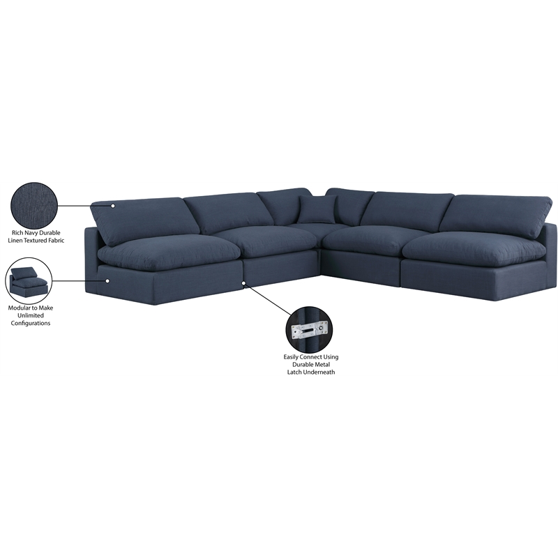 Meridian Furniture Comfy Navy Linen Textured Fabric 5-Pc. Modular Sectional