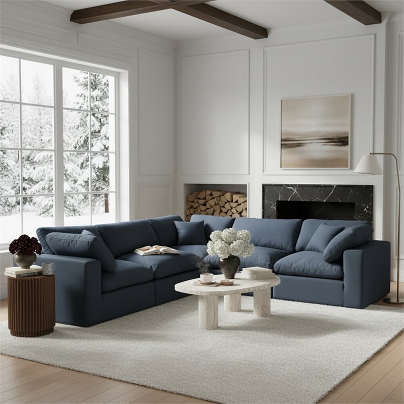 Meridian Furniture Comfy Navy Linen Textured Fabric 5-Pc. Modular Sectional