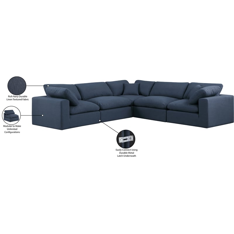 Meridian Furniture Comfy Navy Linen Textured Fabric 5-Pc. Modular Sectional