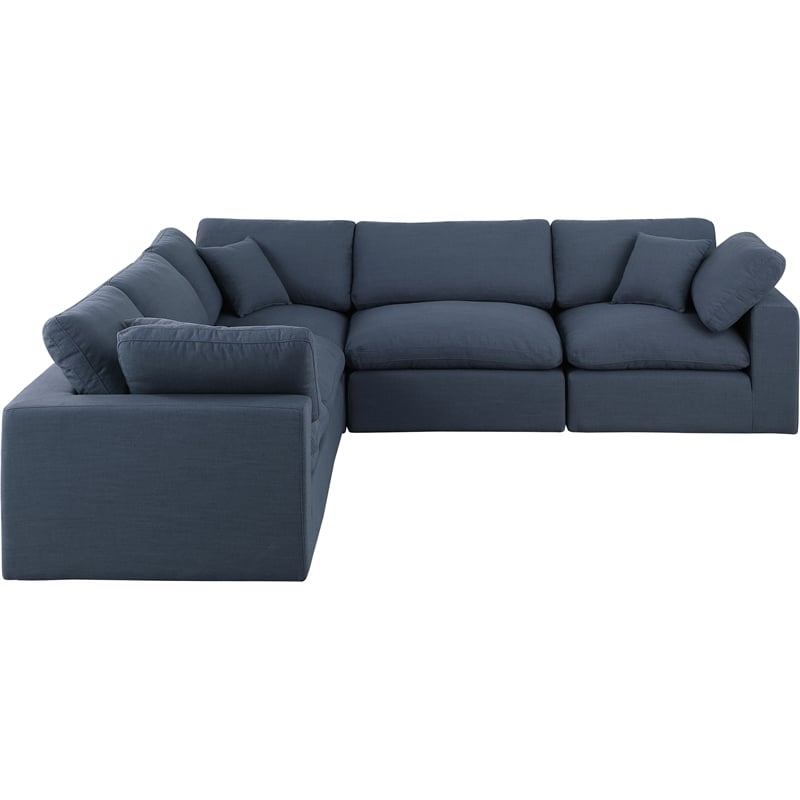 Meridian Furniture Comfy Navy Linen Textured Fabric 5-Pc. Modular Sectional