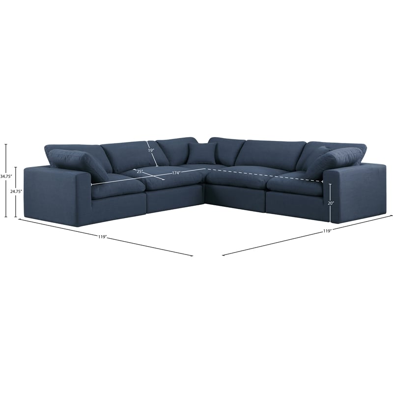 Meridian Furniture Comfy Navy Linen Textured Fabric 5-Pc. Modular Sectional