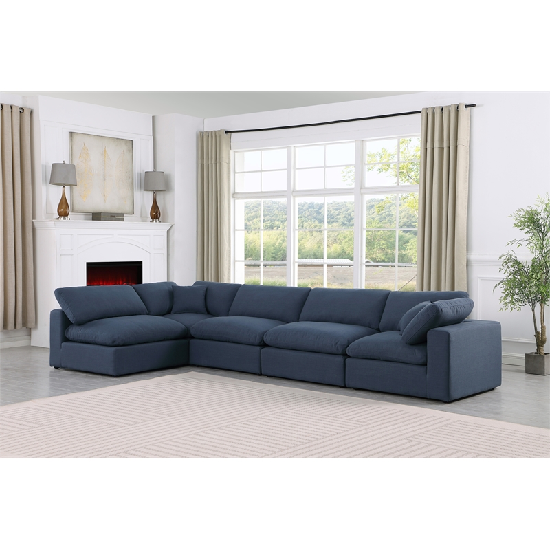 Meridian Furniture Comfy Navy Linen Textured Fabric 5-Pc. Modular Sectional