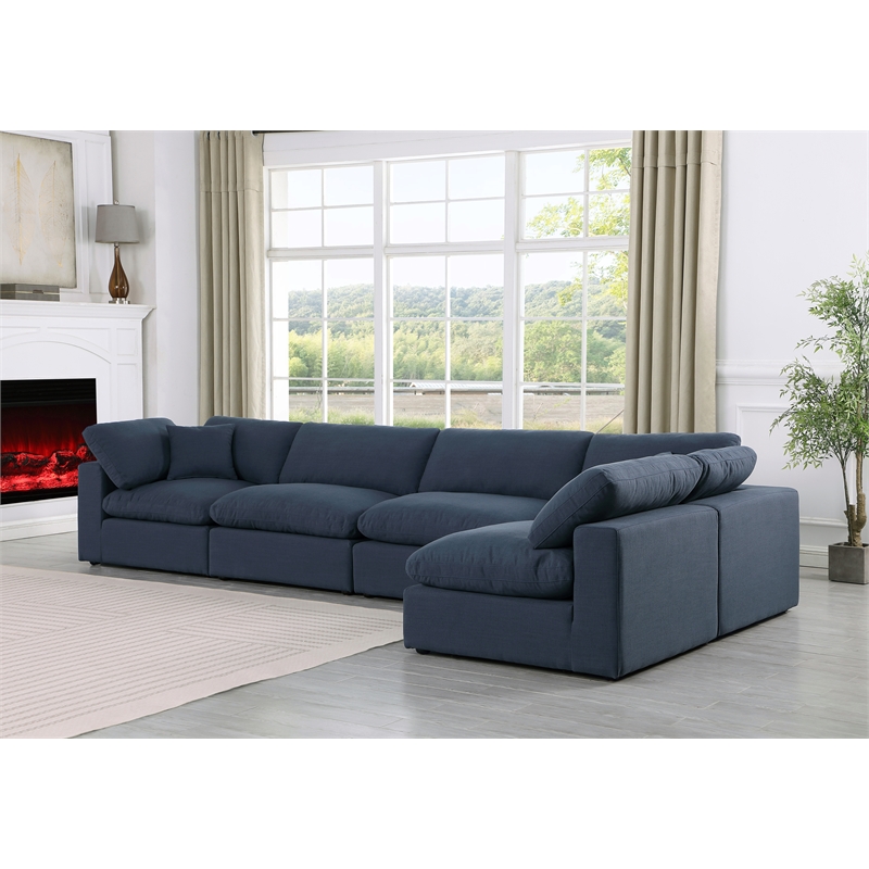 Meridian Furniture Comfy Navy Linen Textured Fabric 5-Pc. Modular Sectional