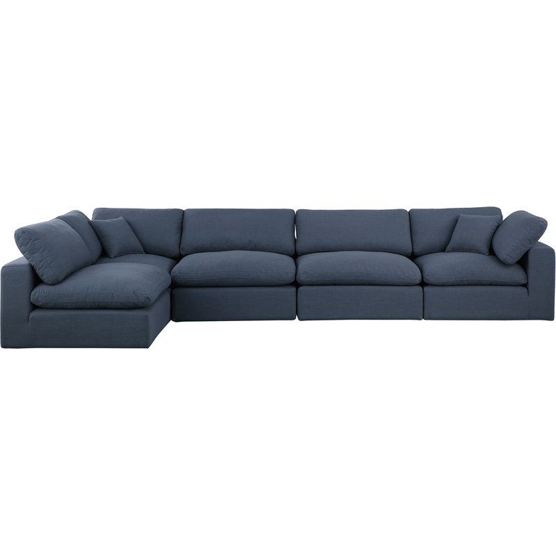 Meridian Furniture Comfy Navy Linen Textured Fabric 5-Pc. Modular Sectional
