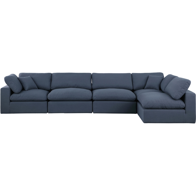 Meridian Furniture Comfy Navy Linen Textured Fabric 5-Pc. Modular Sectional