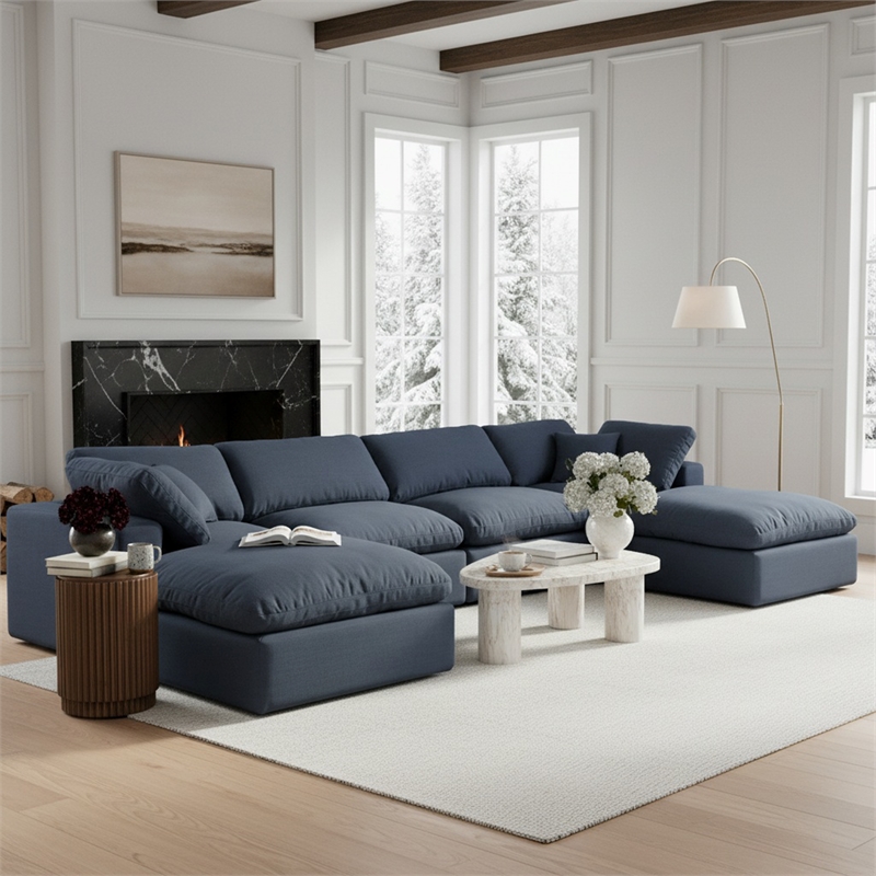 Meridian Furniture Comfy Navy Linen Textured Fabric 6-Pc. Modular Sectional
