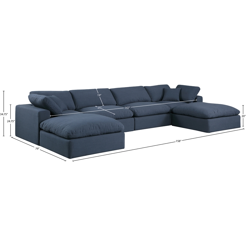 Meridian Furniture Comfy Navy Linen Textured Fabric 6-Pc. Modular Sectional