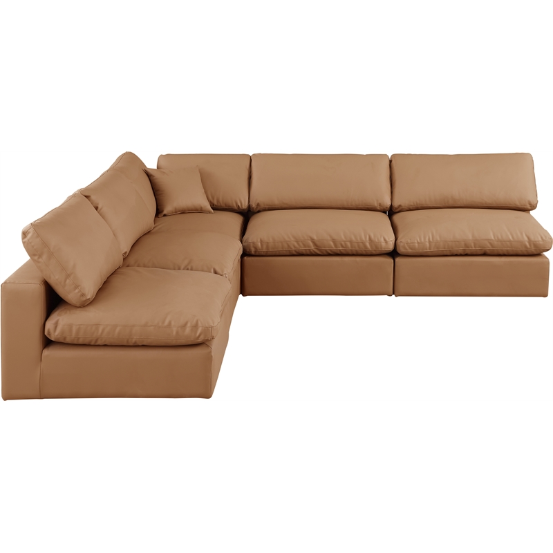 Meridian Furniture Comfy Cognac Vegan Leather 5-Pc. Modular Sectional