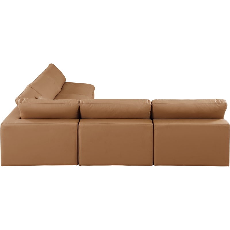 Meridian Furniture Comfy Cognac Vegan Leather 5-Pc. Modular Sectional