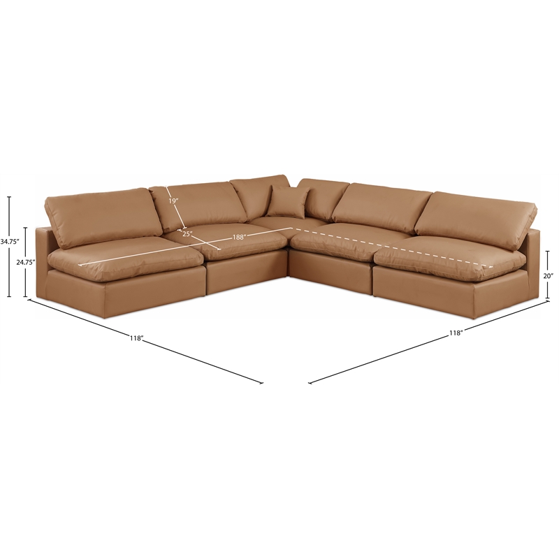 Meridian Furniture Comfy Cognac Vegan Leather 5-Pc. Modular Sectional