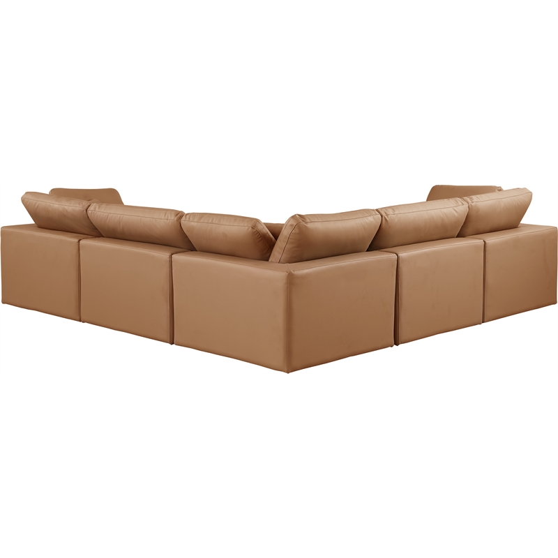 Meridian Furniture Comfy Cognac Vegan Leather 5-Pc. Modular Sectional