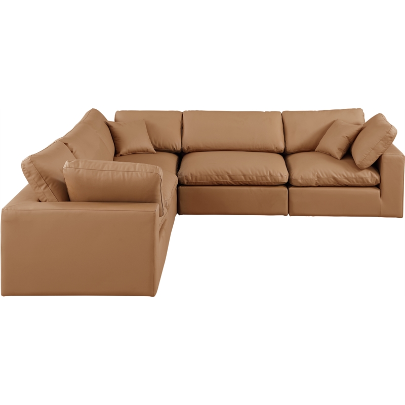 Meridian Furniture Comfy Cognac Vegan Leather 5-Pc. Modular Sectional