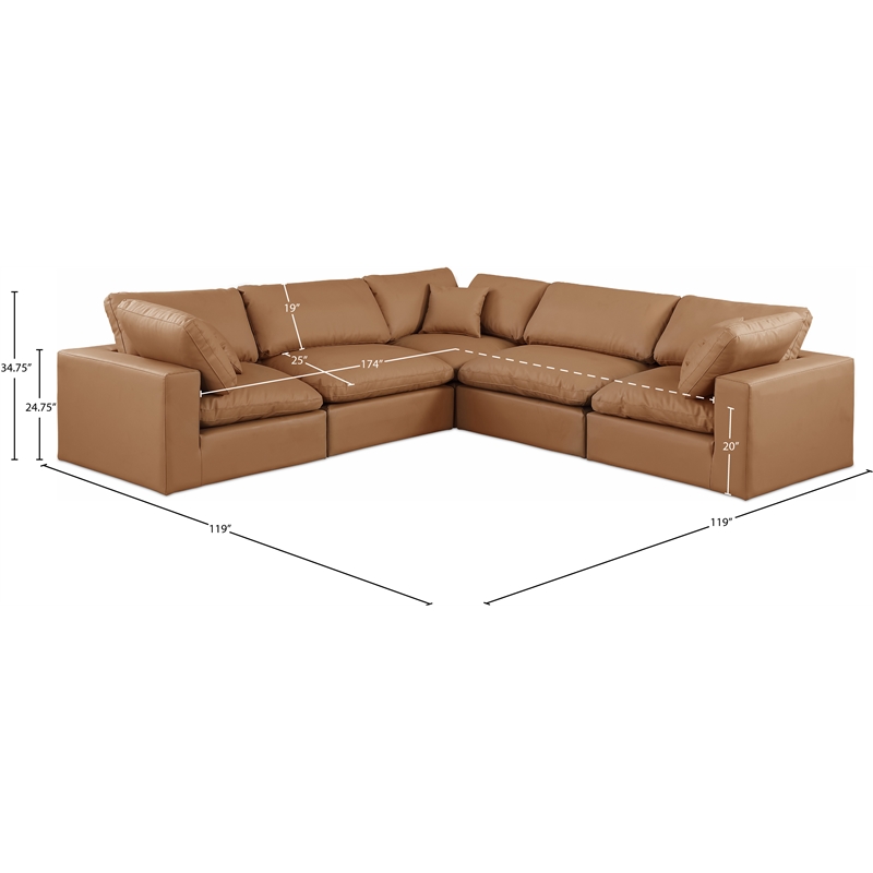Meridian Furniture Comfy Cognac Vegan Leather 5-Pc. Modular Sectional