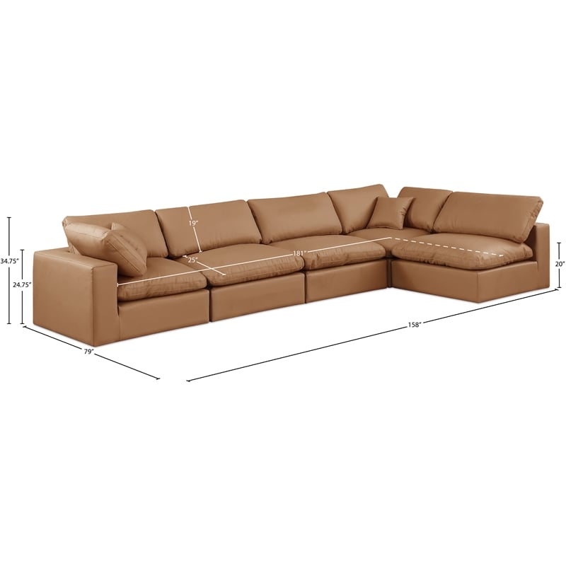 Meridian Furniture Comfy Cognac Vegan Leather 5-Pc. Modular Sectional