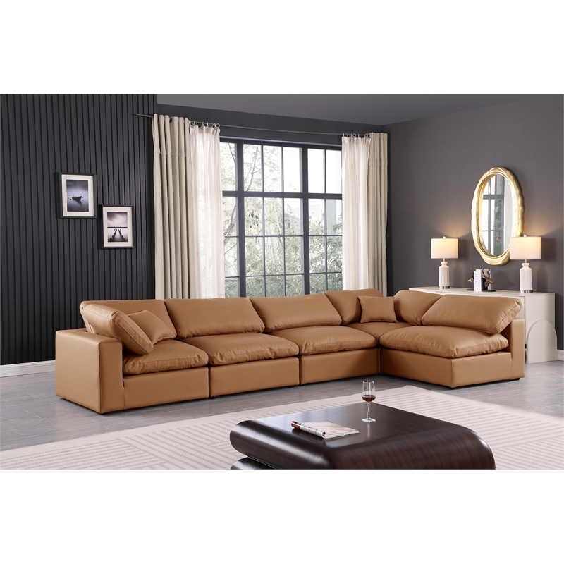 Meridian Furniture Comfy Cognac Vegan Leather 5-Pc. Modular Sectional