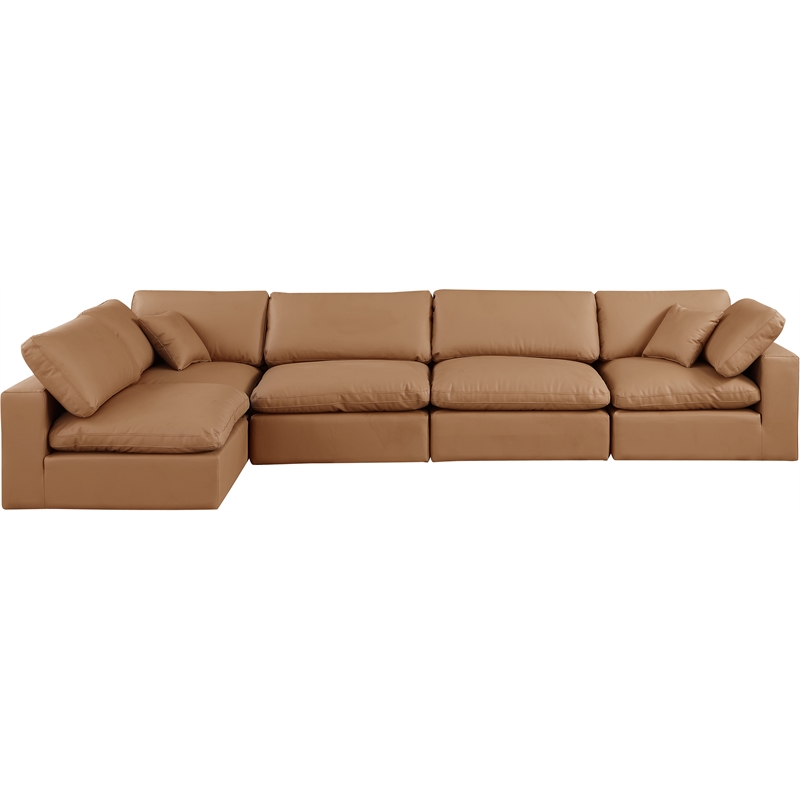 Meridian Furniture Comfy Cognac Vegan Leather 5-Pc. Modular Sectional