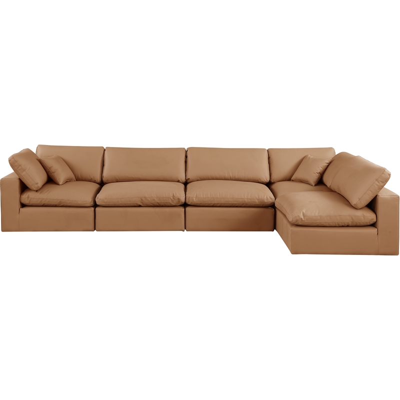 Meridian Furniture Comfy Cognac Vegan Leather 5-Pc. Modular Sectional