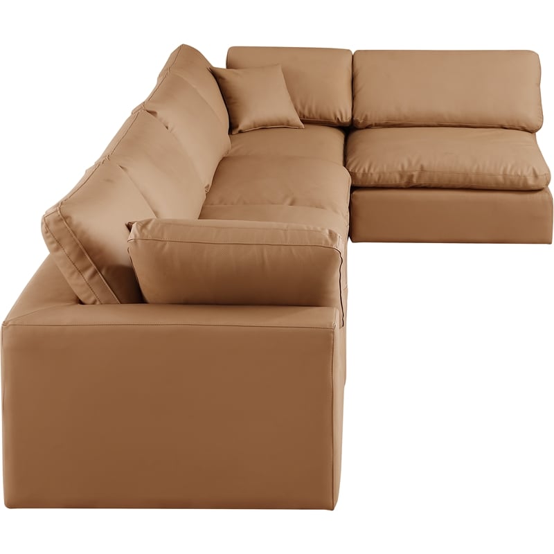 Meridian Furniture Comfy Cognac Vegan Leather 5-Pc. Modular Sectional