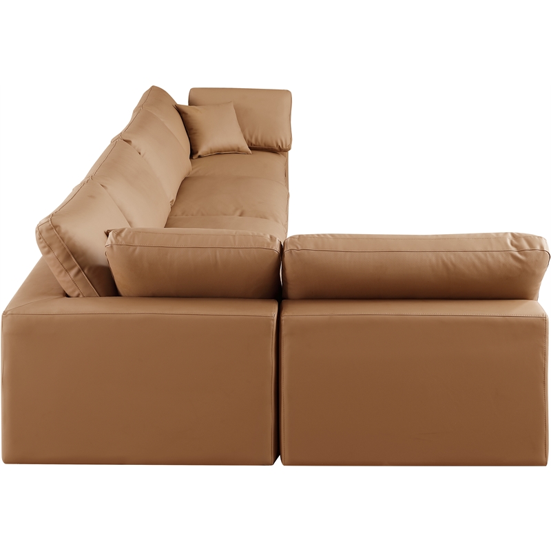 Meridian Furniture Comfy Cognac Vegan Leather 5-Pc. Modular Sectional
