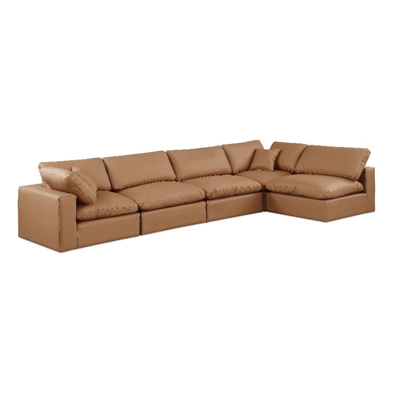 Meridian Furniture Comfy Cognac Vegan Leather 5-Pc. Modular Sectional