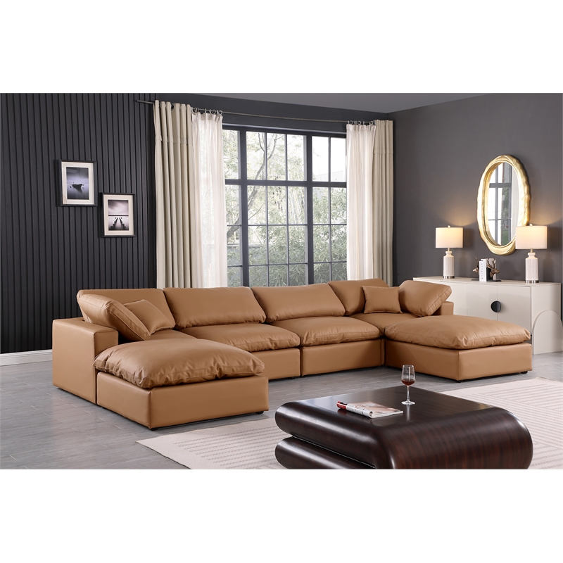 Meridian Furniture Comfy Cognac Vegan Leather 6-Pc. Modular Sectional