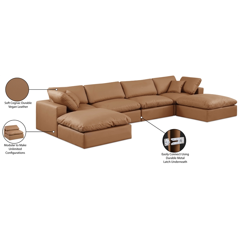 Meridian Furniture Comfy Cognac Vegan Leather 6-Pc. Modular Sectional