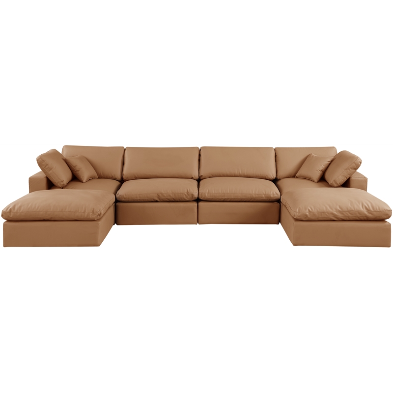Meridian Furniture Comfy Cognac Vegan Leather 6-Pc. Modular Sectional