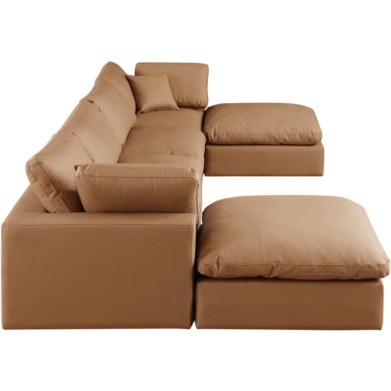 Meridian Furniture Comfy Cognac Vegan Leather 6-Pc. Modular Sectional