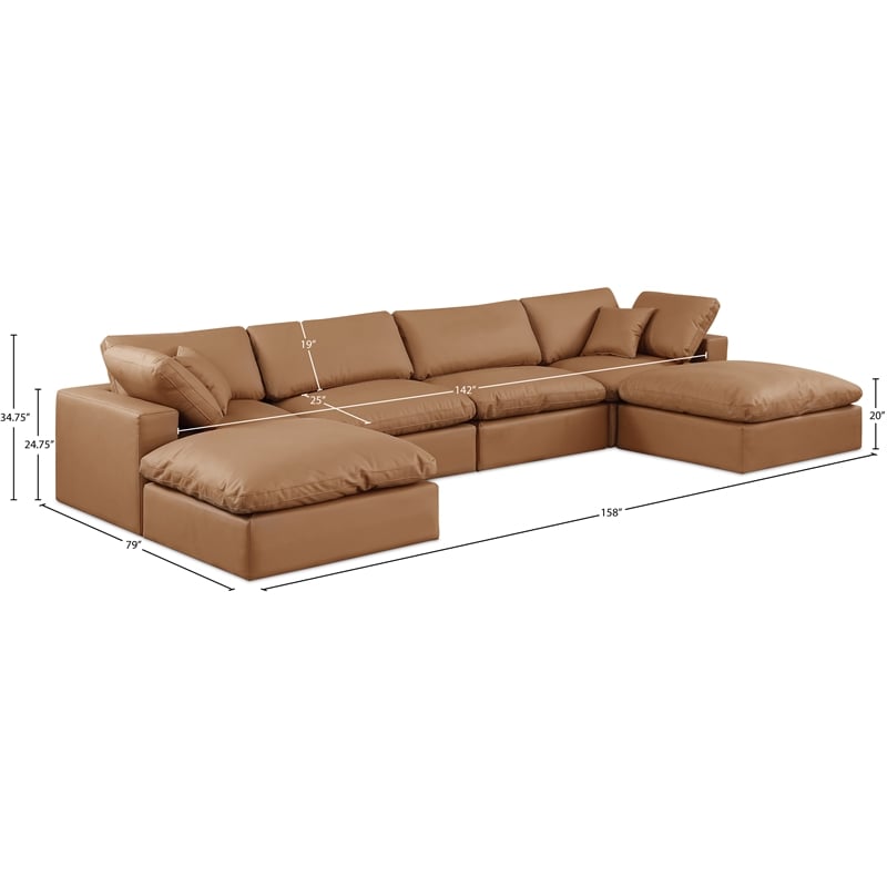 Meridian Furniture Comfy Cognac Vegan Leather 6-Pc. Modular Sectional